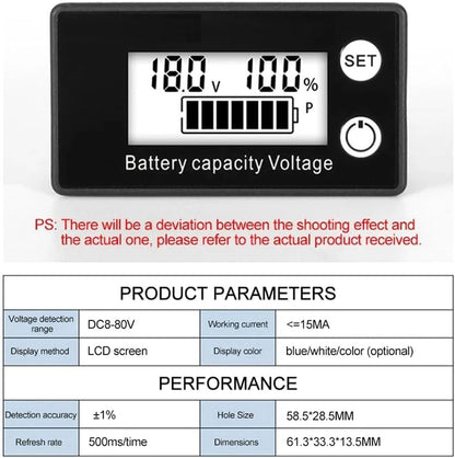 Quick Sense 8-70V LCD Battery Capacity Indicator Voltmeter Monitor