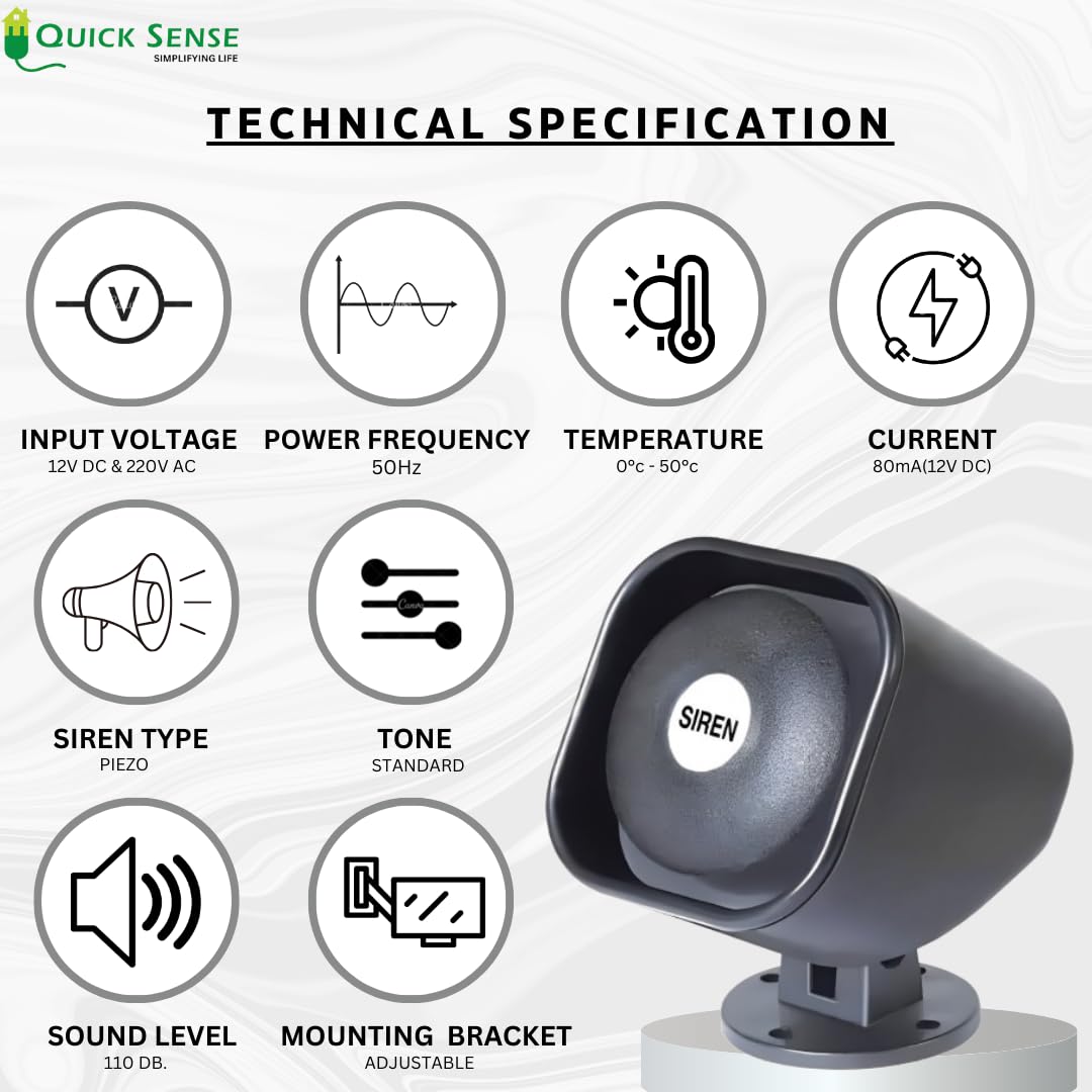 Quick Sense 220V 110dB Hooter Security Alarm Pack of 2