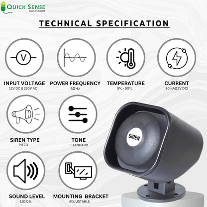 Quick Sense 220V 110dB Hooter Security Alarm Pack of 2