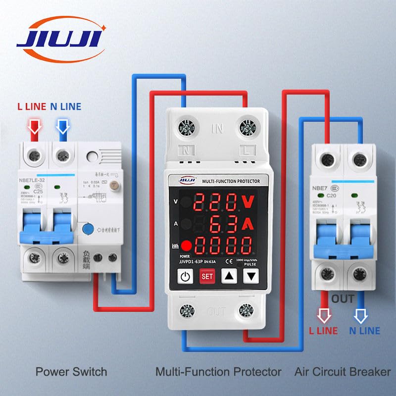 Quicksense QS-VP04 63A Din Rail Over/Under Voltage Protector with Meter