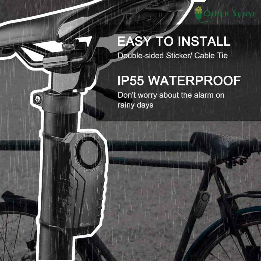 Quick Sense 113dB Wireless Bike Alarm with Remote, IP55 Waterproof