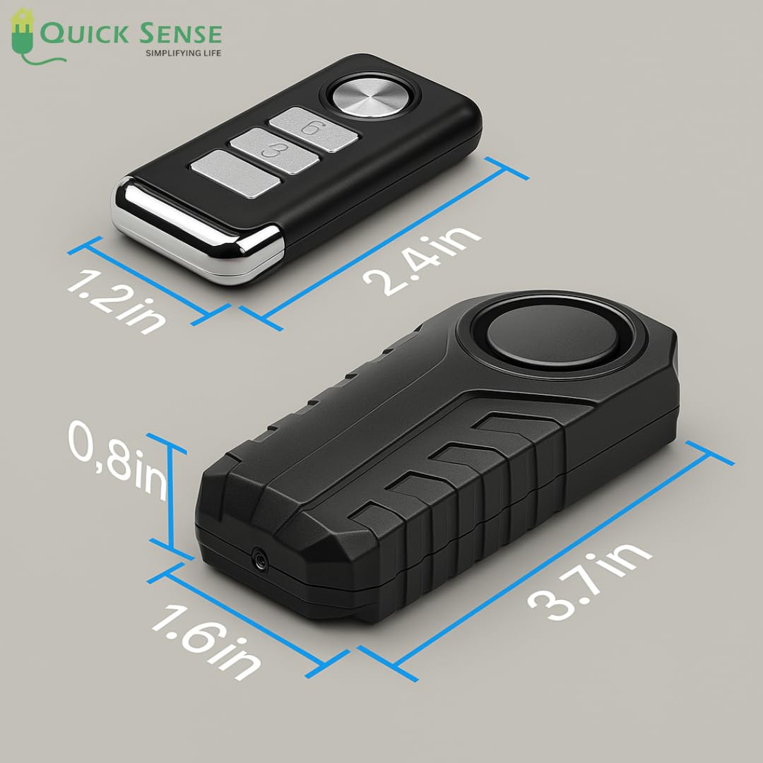 Quick Sense 113dB Wireless Bike Alarm with Remote, IP55 Waterproof