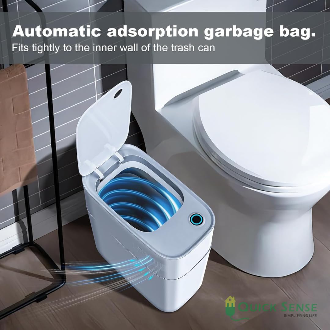Quick Sense Motion Sensor Slim Bathroom Trash Can 14L Waterproof
