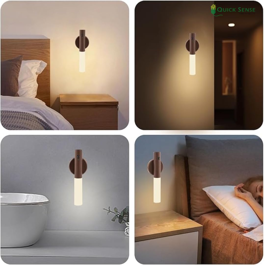 Quick Sense Walnut Motion Sensor Night Light Rechargeable LED Sconce