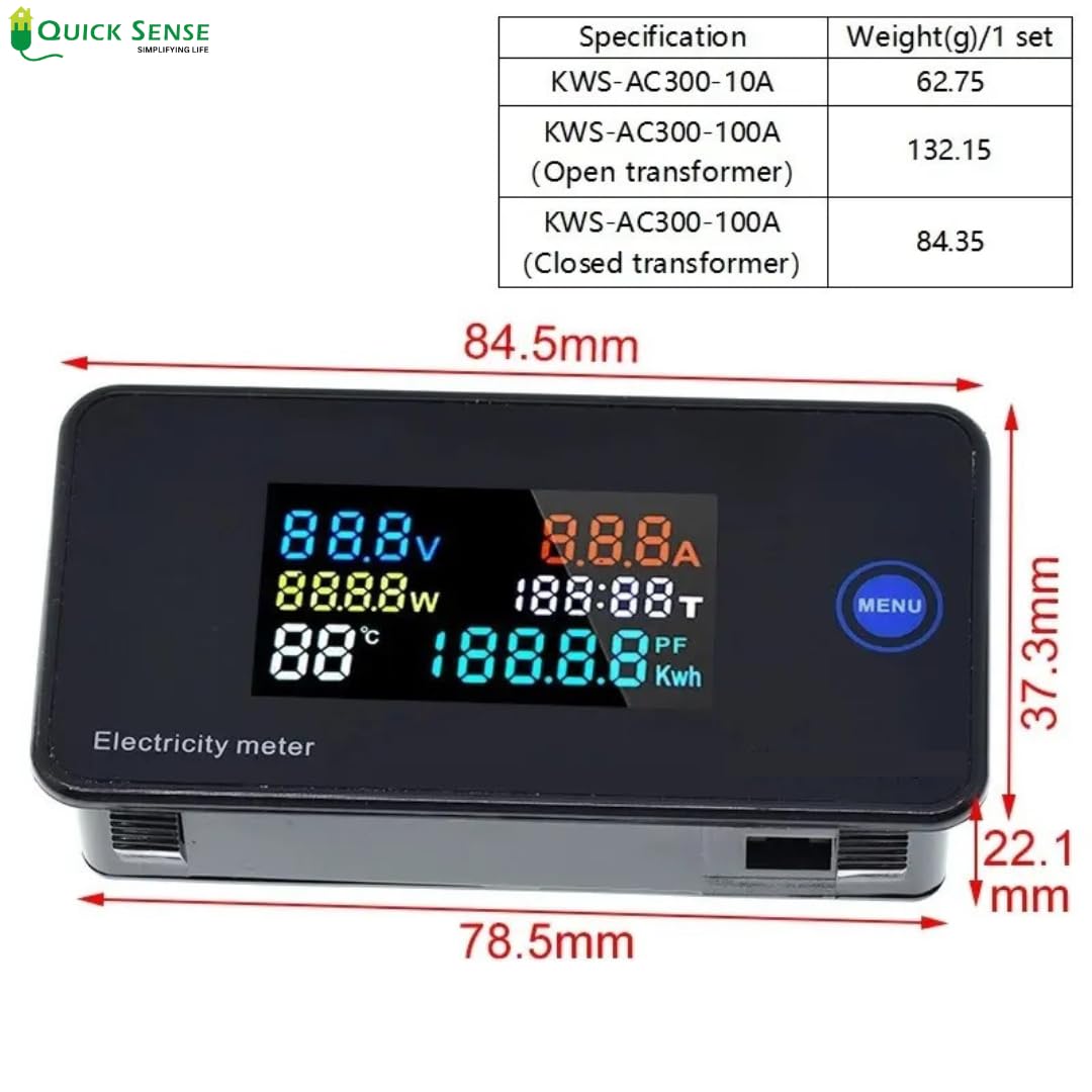 Quick Sense QS-EM02 7-in-1 Digital Energy Meter 100A LCD Backlit