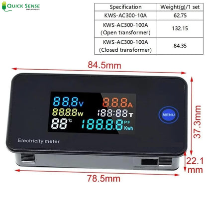 Quick Sense QS-EM02 7-in-1 Digital Energy Meter 100A LCD Backlit