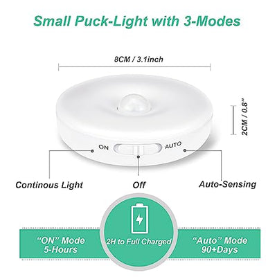 Quick sense (QS-RMSL02)Motion Sensor Light Indoor,Rechargeable Battery Powered LED Closet Lights Puck Lights Step Lights with 3M Adhesive,Stick on Lights for Under Cabinet,Counter,Hallway,Stairs(Pure-White)