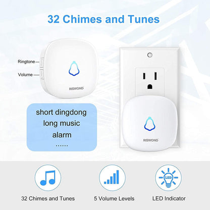 RISWOND Wireless Motion Sensor Door Chime 32 Tunes 152m Range