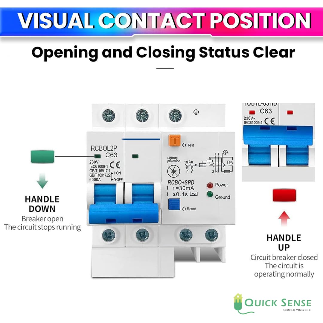 Quick Sense 63A 2-Pole RCBO DIN-Rail MCB with Leakage Protection