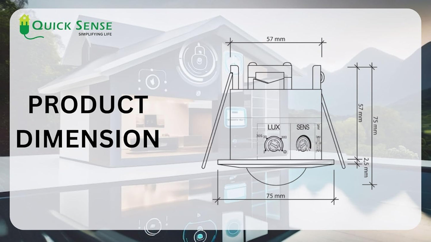 Quick Sense PIR Ceiling Motion Sensor with Adjustable Lux Timer