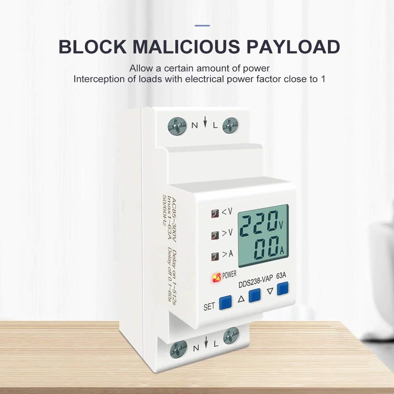 Quick Sense 63A DIN Voltage Protector with LCD Energy Meter