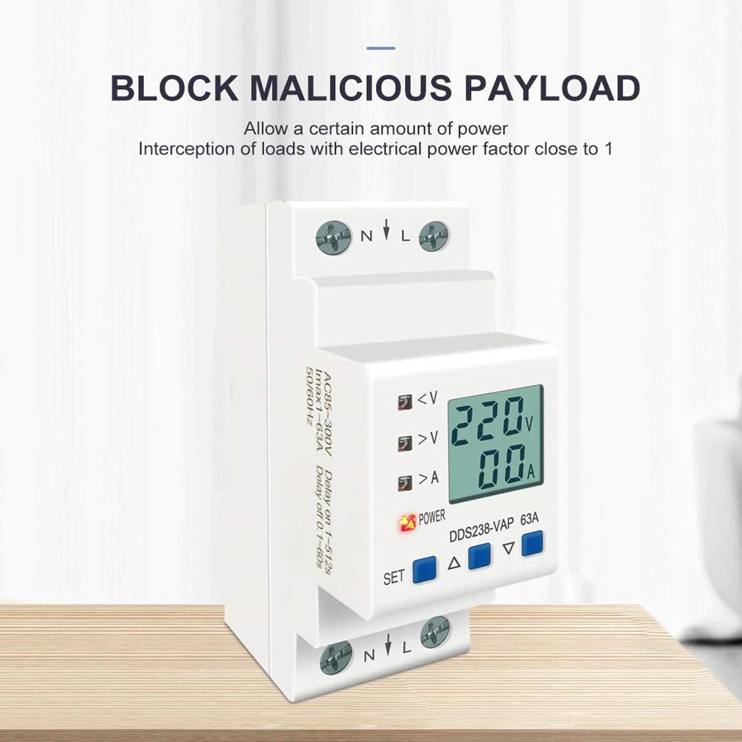 Quick Sense 63A DIN Voltage Protector with LCD Energy Meter