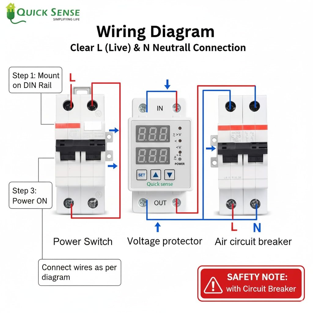 Quick Sense 220V Single Phase Voltage Protector with LED Display