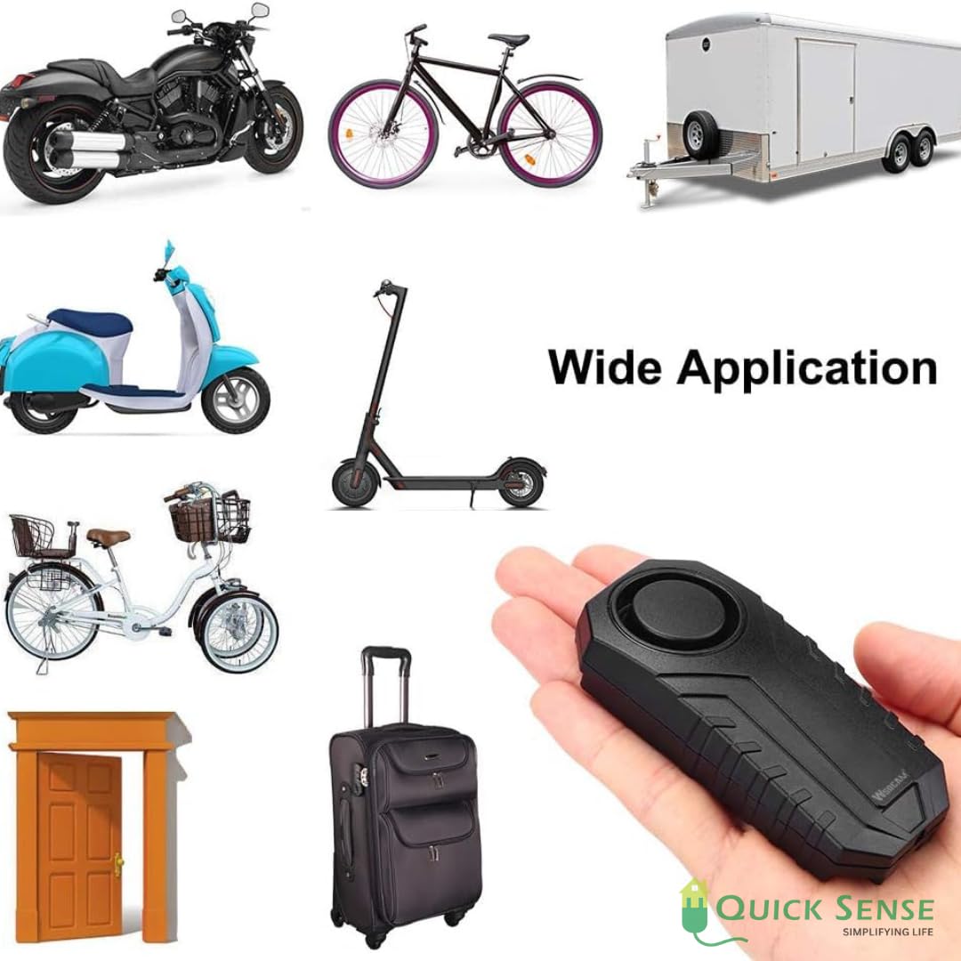 Quick Sense 113dB Wireless Bike Alarm with Remote, IP55 Waterproof