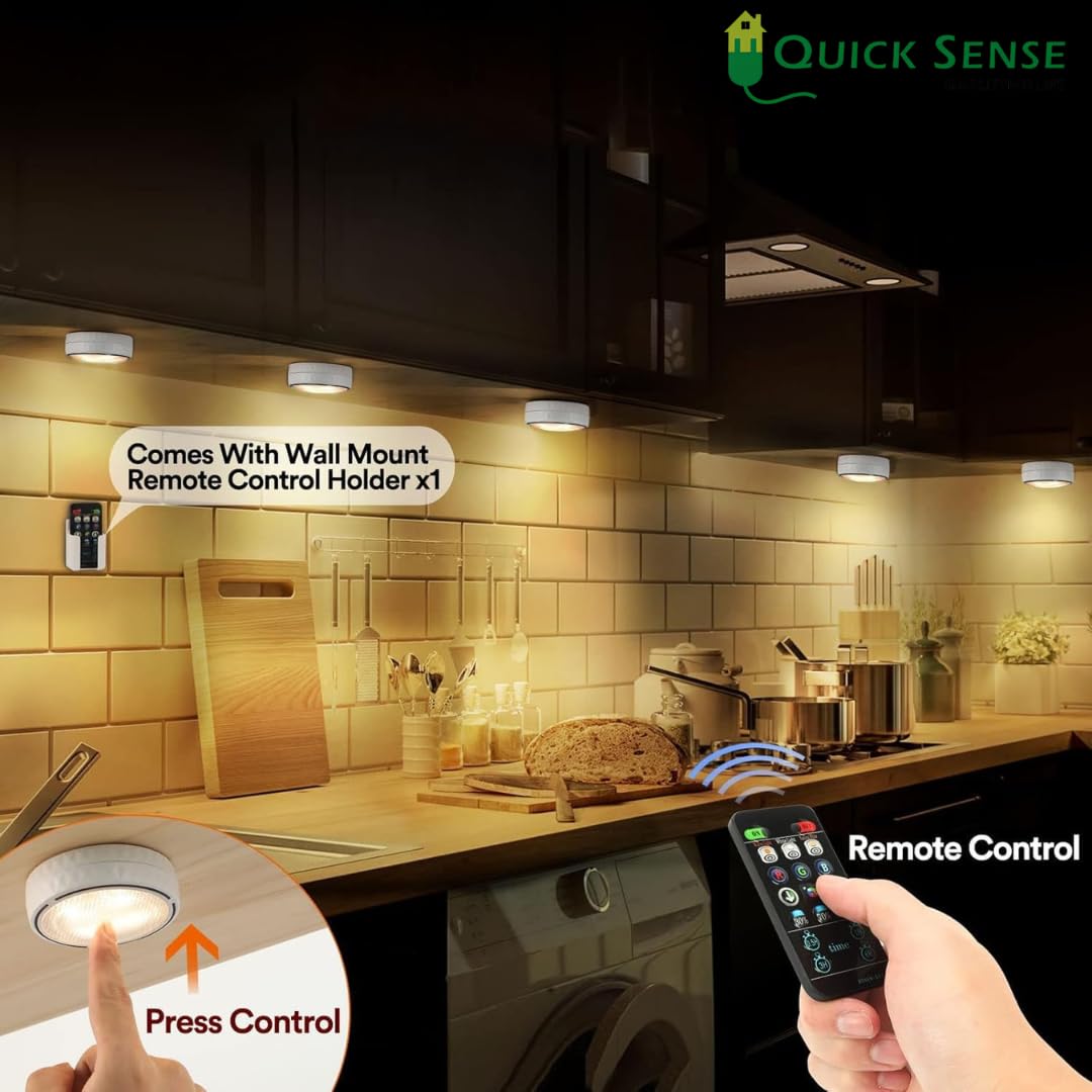 Quick Sense 2-Pack Battery LED Puck Lights, Remote, Colour-Changing