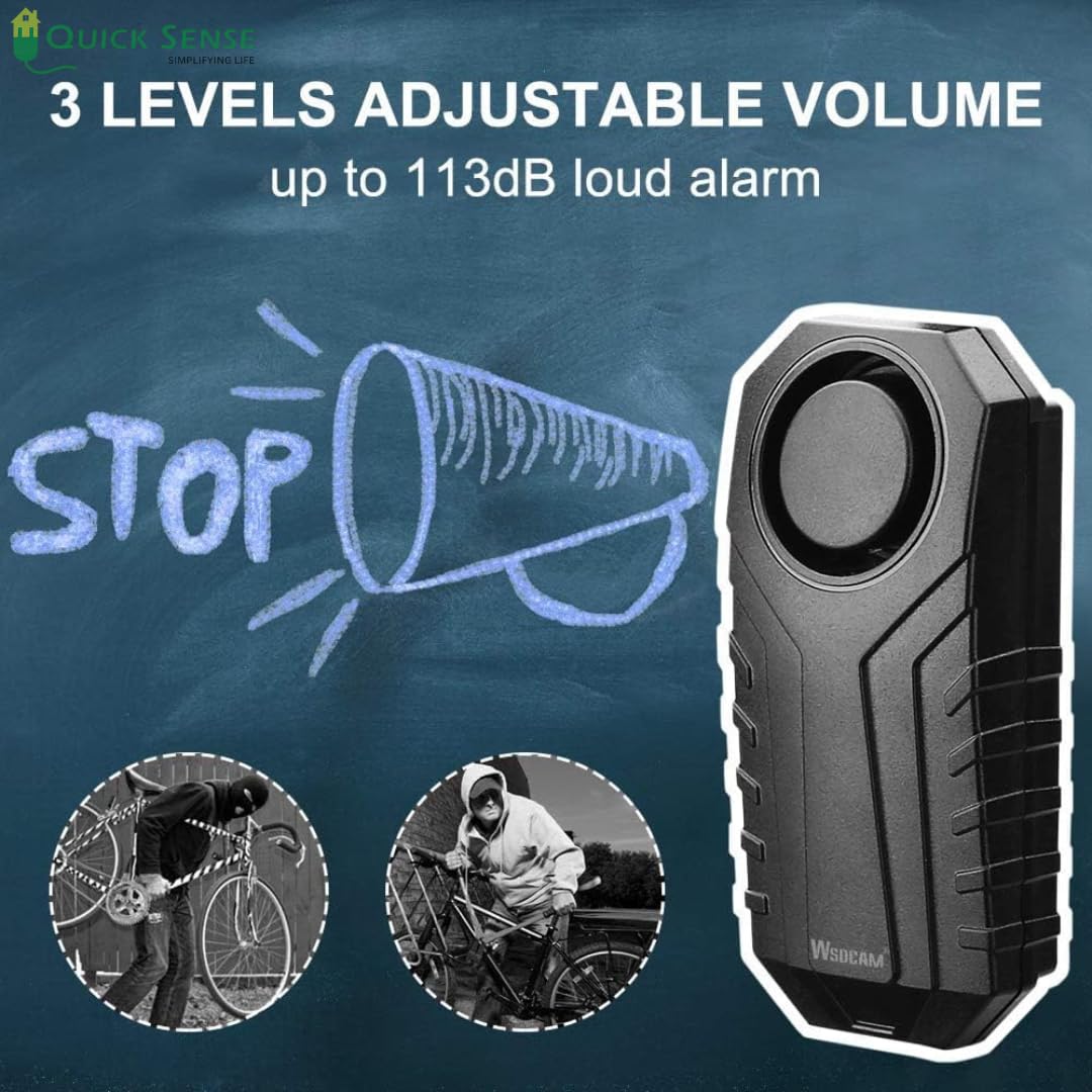 Quick Sense 113dB Wireless Bike Alarm with Remote, IP55 Waterproof