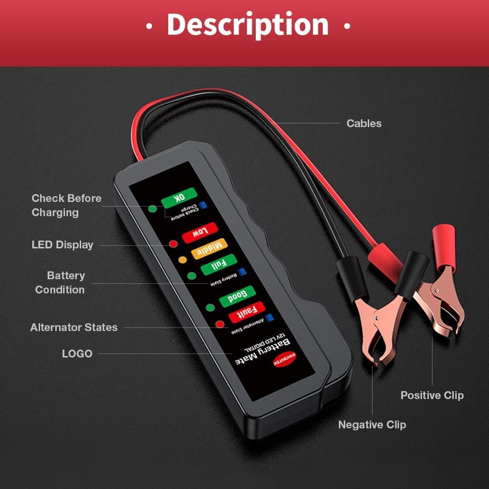 Quick Sense 12V Digital Battery Tester with 6-LED Alternator Check