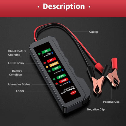 Quick Sense 12V Digital Battery Tester with 6-LED Alternator Check