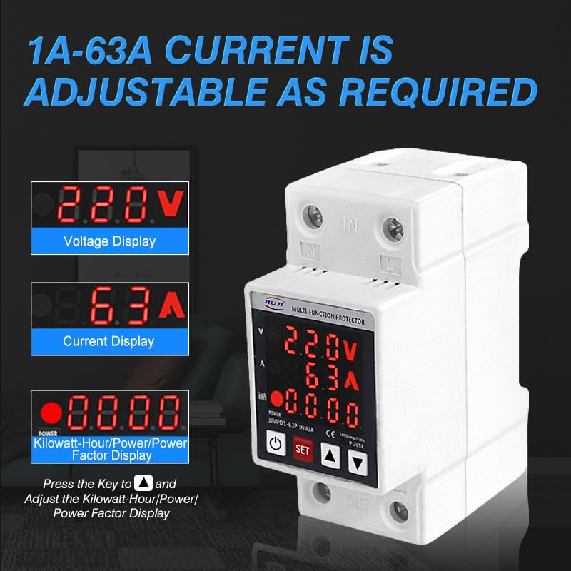 Quicksense QS-VP04 63A Din Rail Over/Under Voltage Protector with Meter
