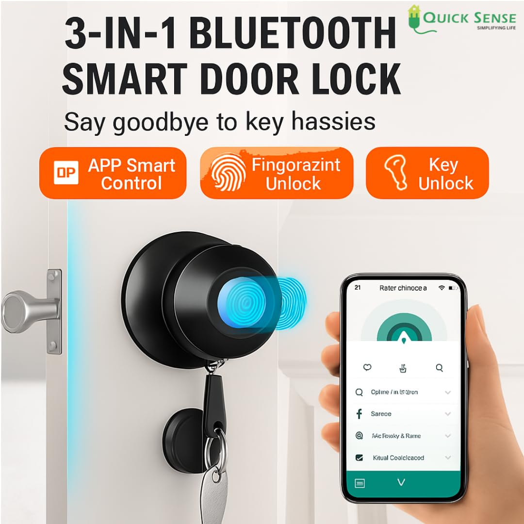 Quick Sense Smart Fingerprint Door Knob – Biometric App-Controlled Lock