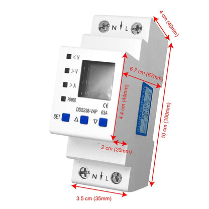 Quick Sense 63A DIN Voltage Protector with LCD Energy Meter