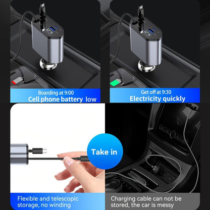 Quick Sense Retractable 69W USB-C Car Charger with Display