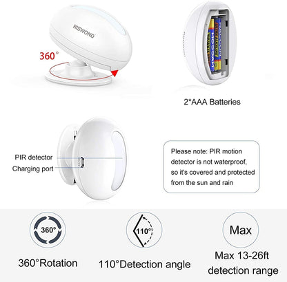 RISWOND Wireless Motion Sensor Door Chime 32 Tunes 152m Range