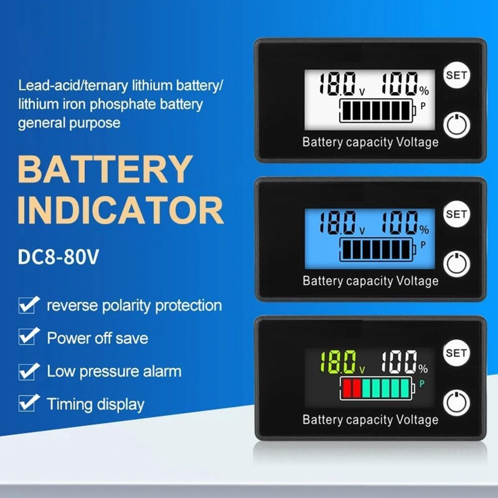Quick Sense 8-70V LCD Battery Capacity Indicator Voltmeter Monitor