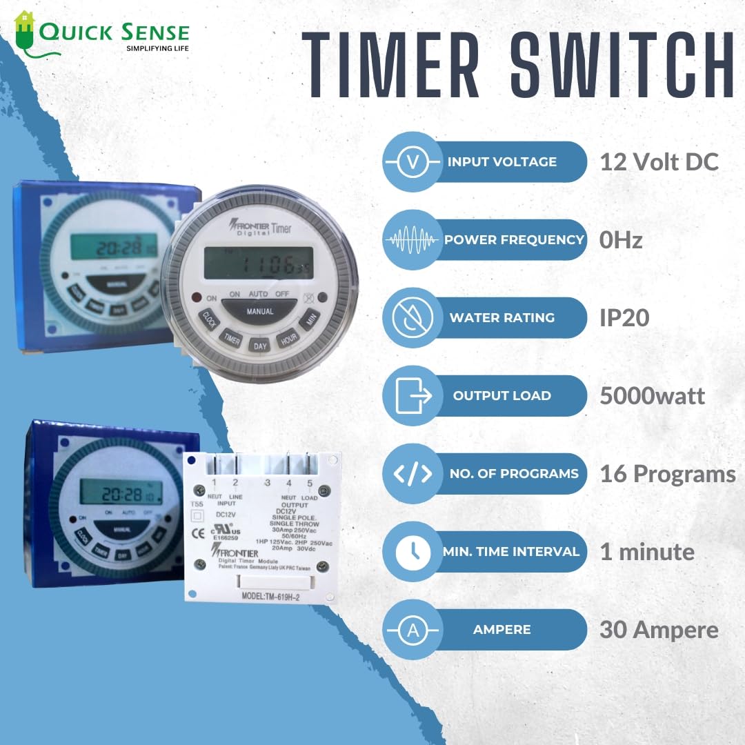 Quick Sense TM-619 12V DC Programmable Timer Switch for Pumps