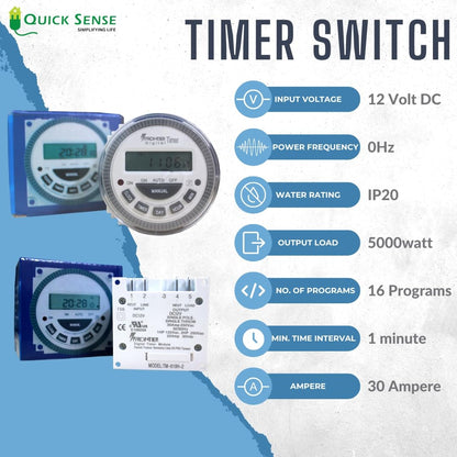 Quick Sense TM-619 12V DC Programmable Timer Switch for Pumps