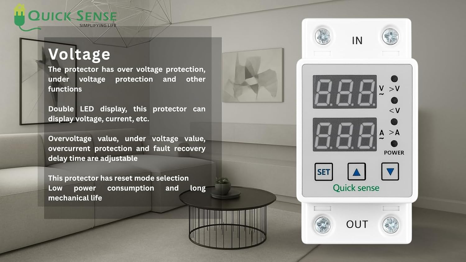 Quick Sense 220V Single Phase Voltage Protector with LED Display