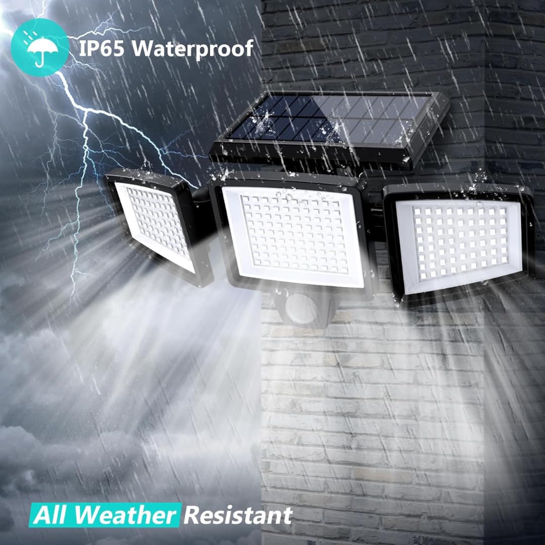 Quick Sense Solar Security Light 2500LM 210 LED 3-Head Remote
