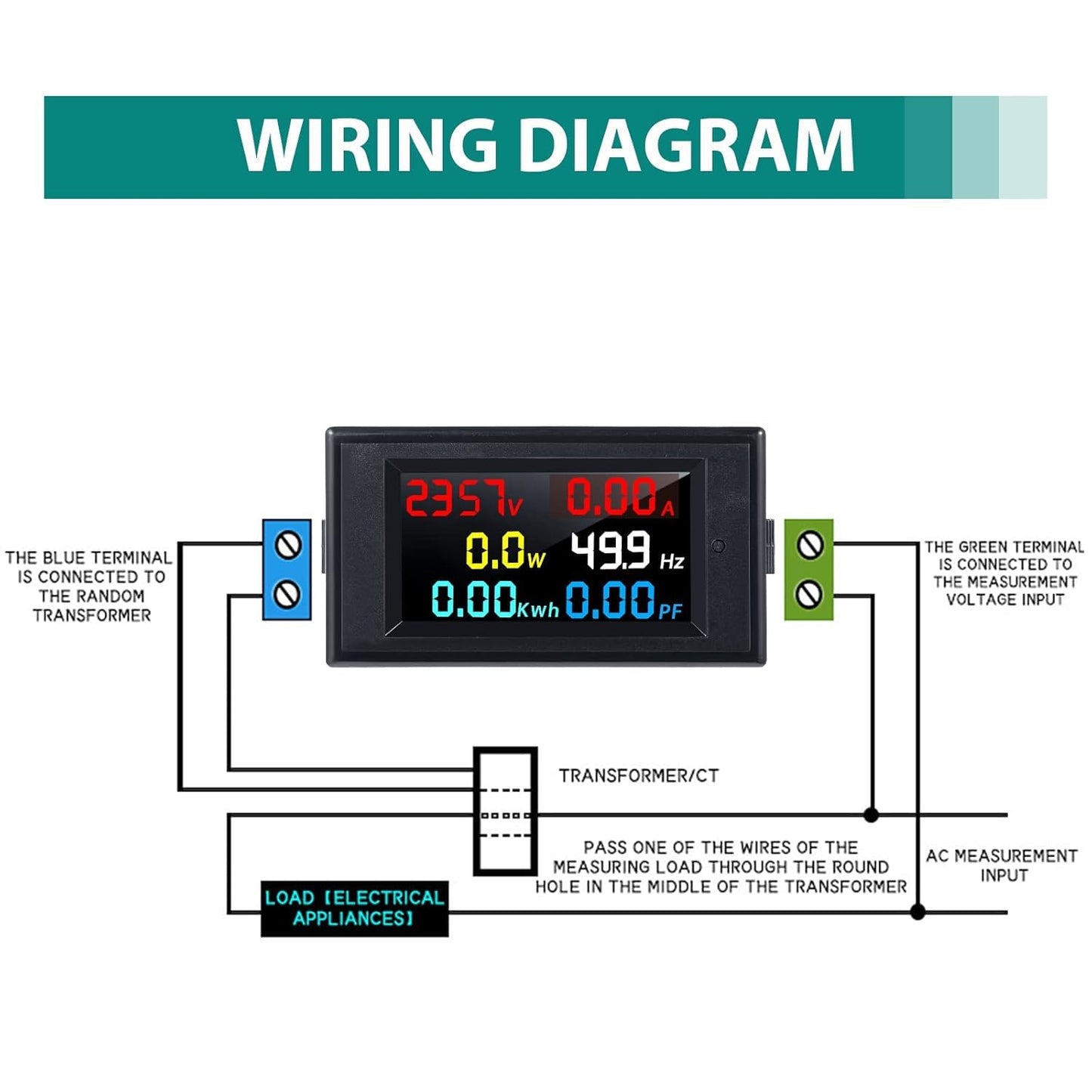 Quick Sense 6-in-1 Energy Meter 80-300V 100A Multicolor Backlit Display