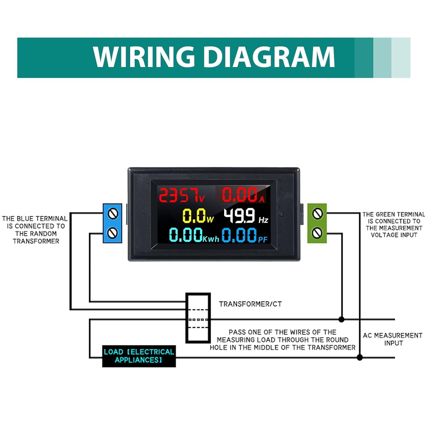 Quick Sense 6-in-1 Energy Meter 80-300V 100A Multicolor Backlit Display