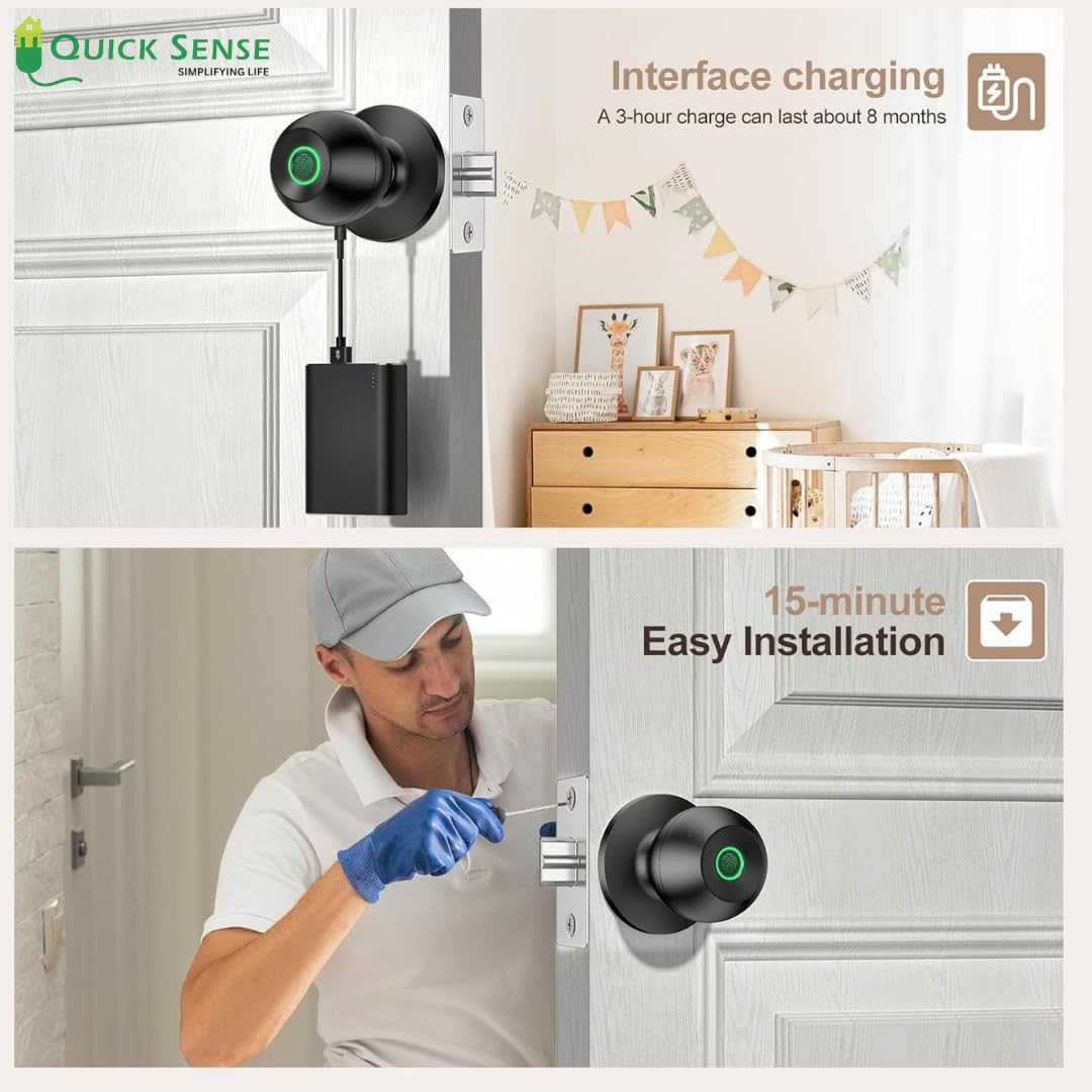Quick Sense Smart Fingerprint Door Knob – Biometric App-Controlled Lock