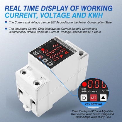 Quicksense QS-VP04 63A Din Rail Over/Under Voltage Protector with Meter
