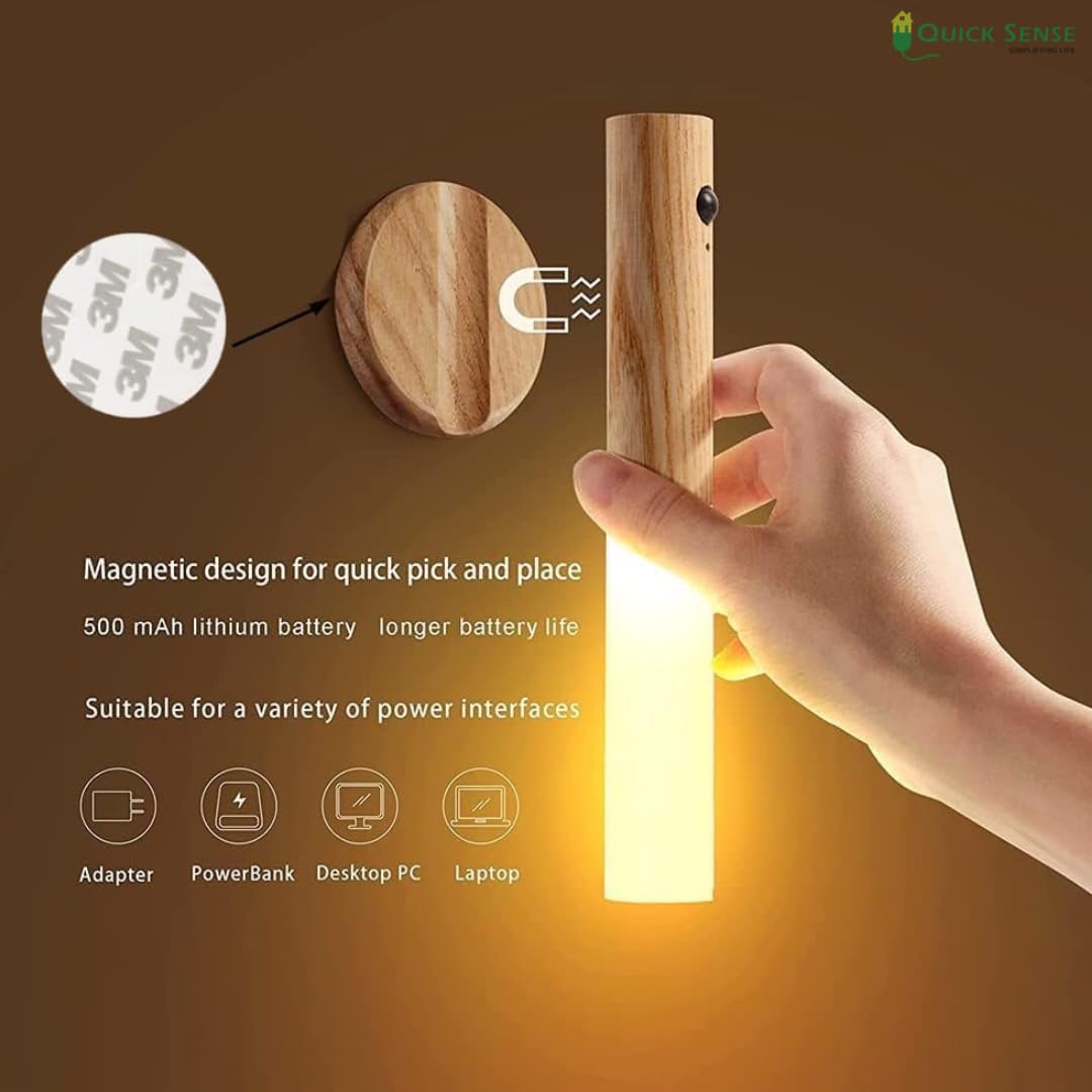Quick Sense Walnut Motion Sensor Night Light Rechargeable LED Sconce