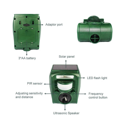 Solar Ultrasonic Animal Repeller with PIR Motion Sensor and LED