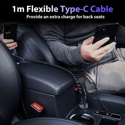 Quick Sense 65W Car Charger with Coiled Type-C Cable