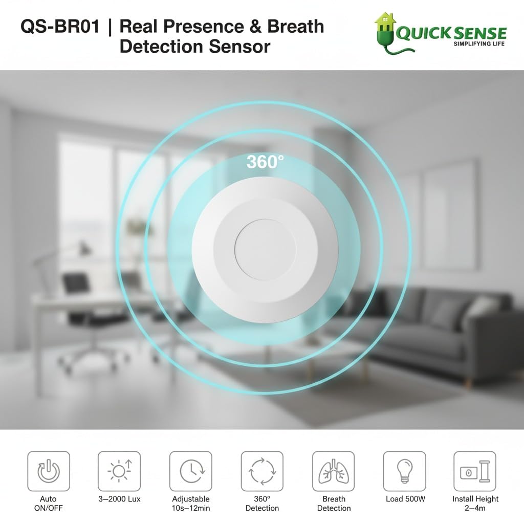 Quick Sense QS-BR01 Breath and Motion Presence Sensor 360° Mount