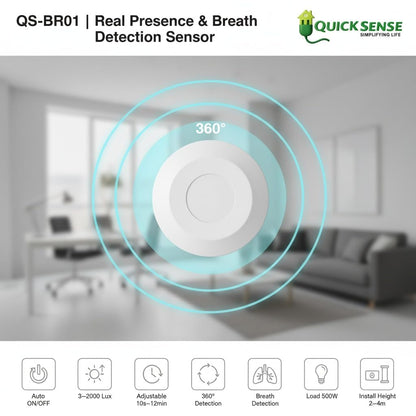 Quick Sense QS-BR01 Breath and Motion Presence Sensor 360° Mount
