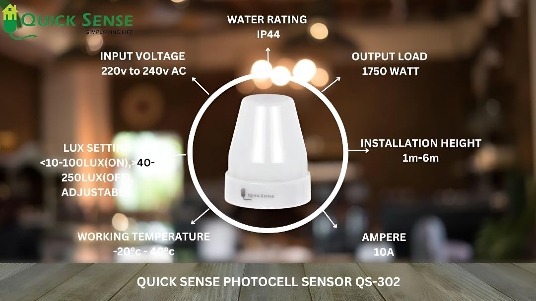 Quick Sense QS-302 220V Waterproof Photocell Day/Night LDR Sensor Switch
