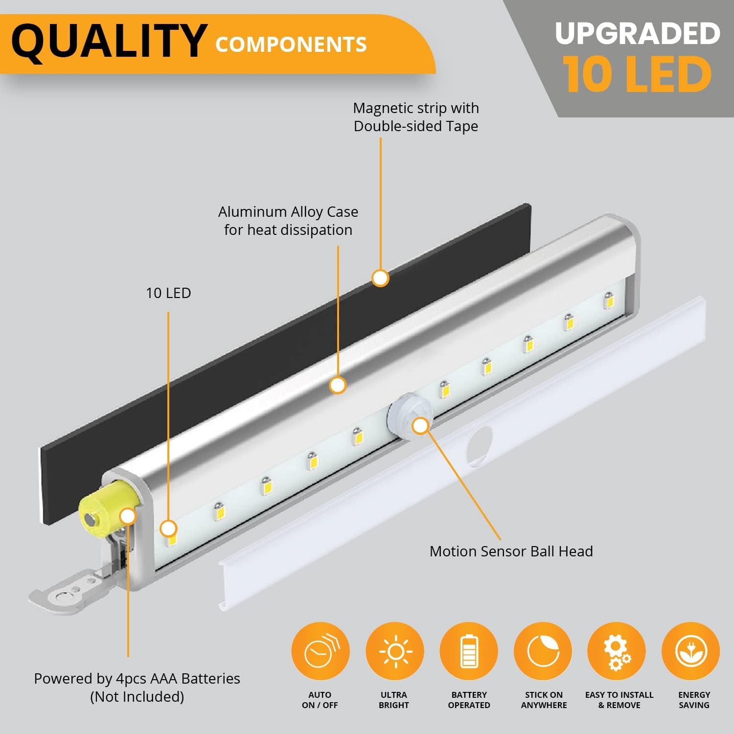 Quick Sense 10-LED Rechargeable Motion Sensor Cabinet Light Warm White