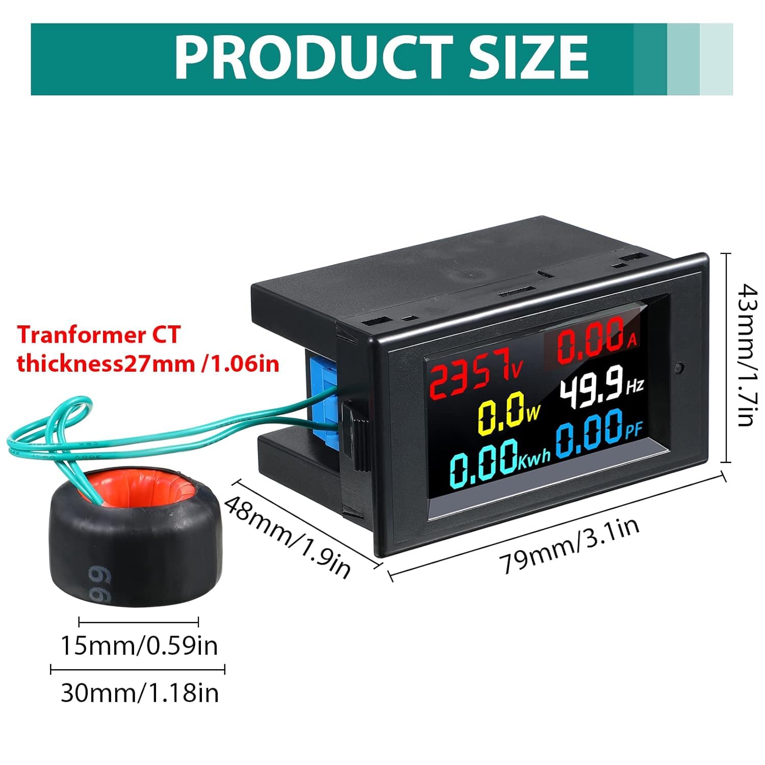 Quick Sense 6-in-1 Energy Meter 80-300V 100A Multicolor Backlit Display