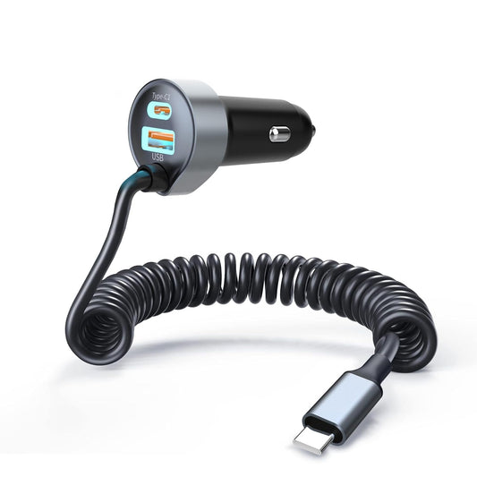 Quick Sense 65W Car Charger with Coiled Type-C Cable