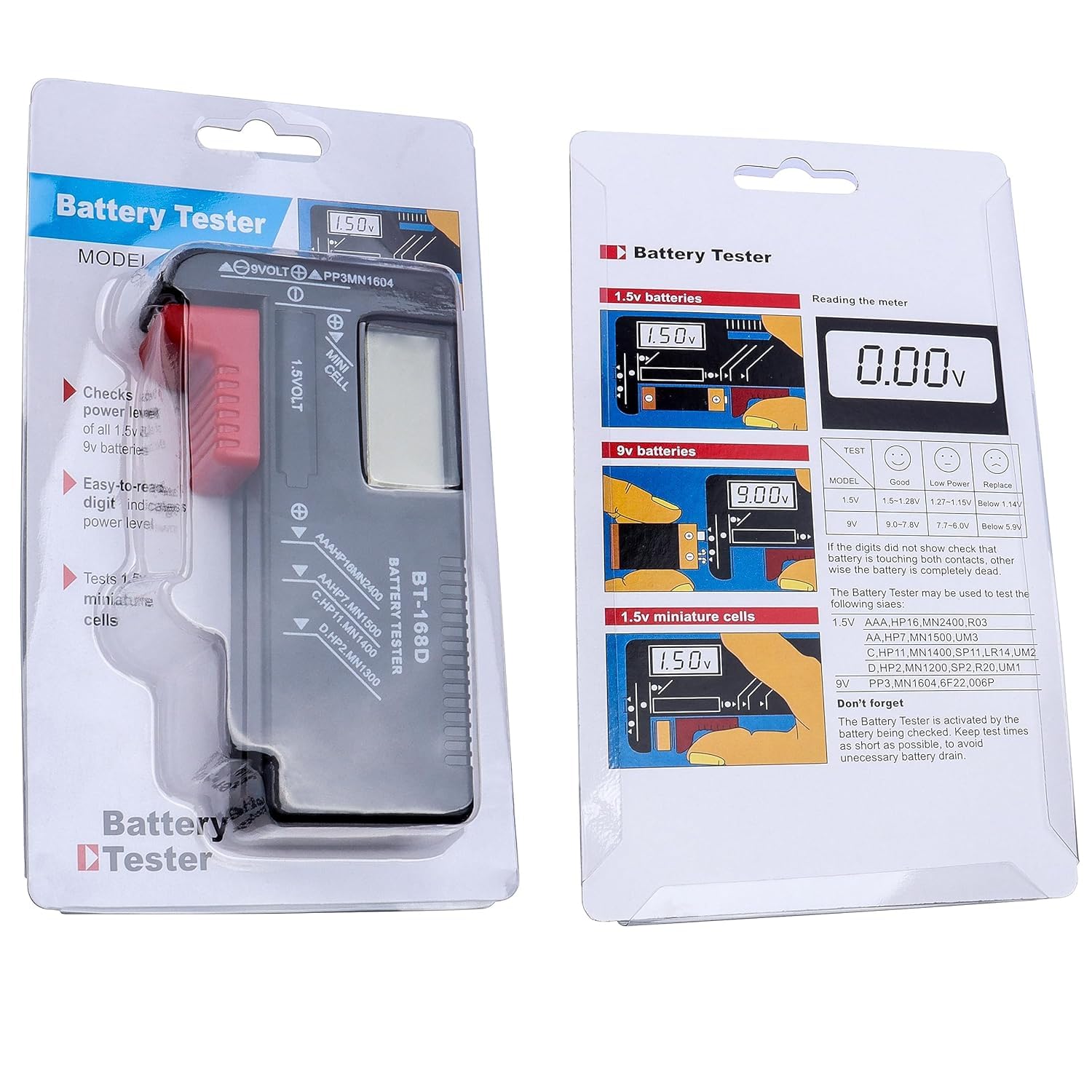 Quick Sense Digital Battery Tester BT-168D for AA/AAA/C/D/9V