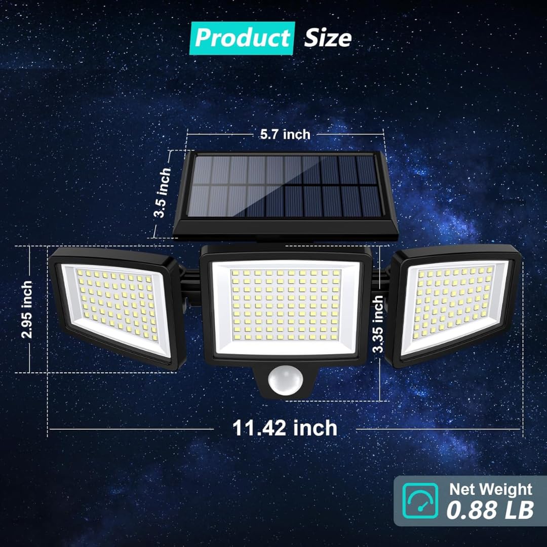 Quick Sense Solar Security Light 2500LM 210 LED 3-Head Remote