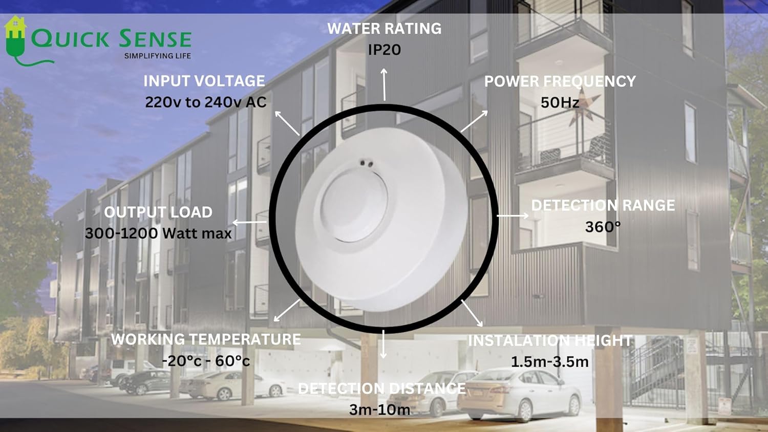 Quick Sense QS-M1 220V 360° Ceiling Microwave Motion Sensor Switch