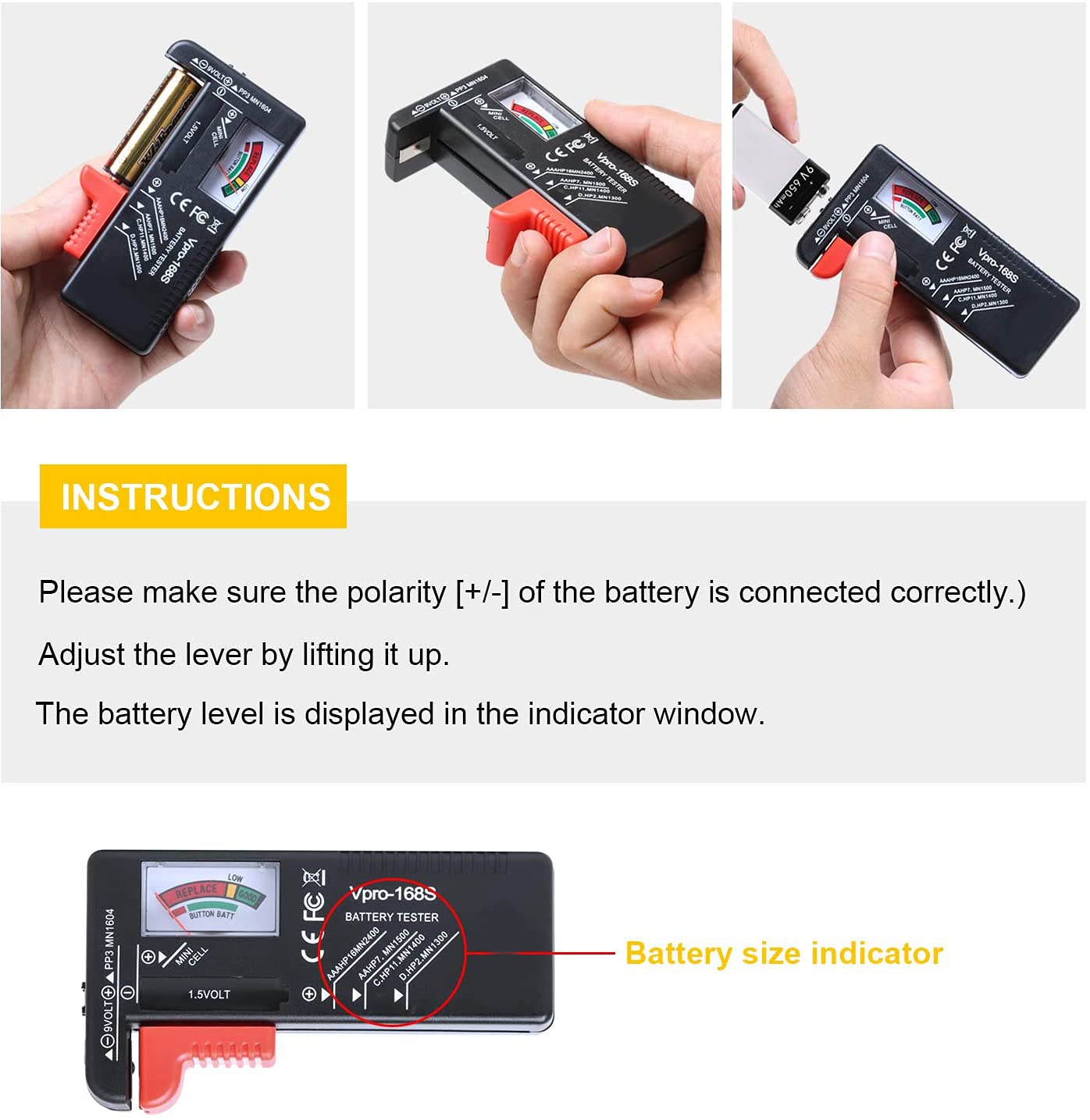 Quick Sense BT01 Analog Battery Tester — AA AAA C D