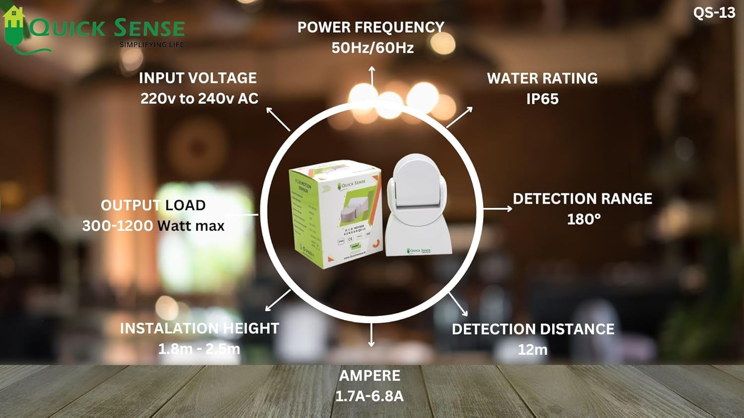 Quick Sense 12m PIR Motion Detector IP65 Wall Ceiling Sensor